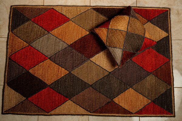 rechteckiger Teppich aus Sisal mit passendem Kissen - in Handarbeit geflochten, Naturfasern, Jute Teppich, 150cm Durchmesser, 100% Sisal – Bild 2