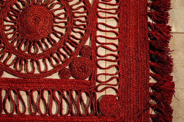 rechteckiger Teppich aus Raffia in Handarbeit geflochten, reine Naturfasern, Bast Teppich, 160 x 200cm, verschiedene Modelle und Farben - Schwarz / Beige – Bild 5