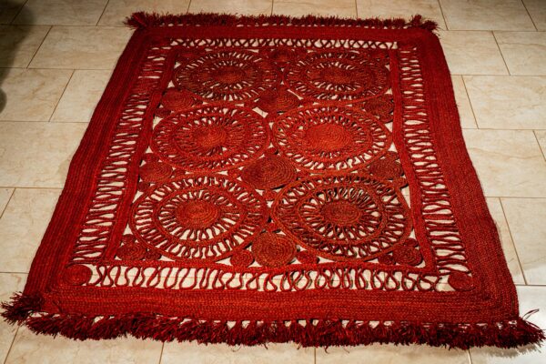 rechteckiger Teppich aus Raffia in Handarbeit geflochten, reine Naturfasern, Bast Teppich, 160 x 200cm, verschiedene Modelle und Farben - Rot