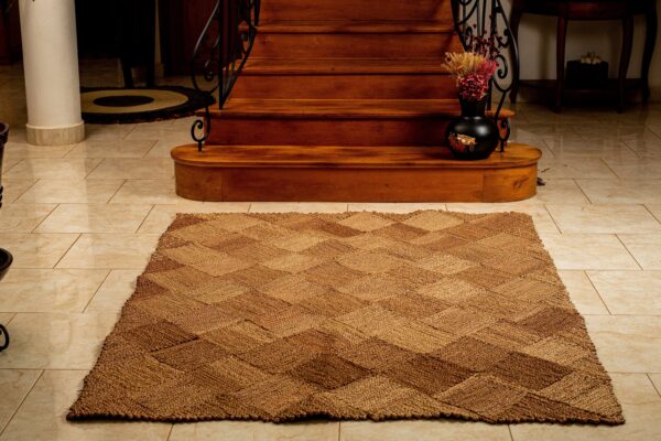 rechteckiger Teppich aus Raffia in Handarbeit geflochten, reine Naturfasern, Bast Teppich, 160 x 200cm, verschiedene Modelle und Farben - Schwarz / Beige – Bild 2
