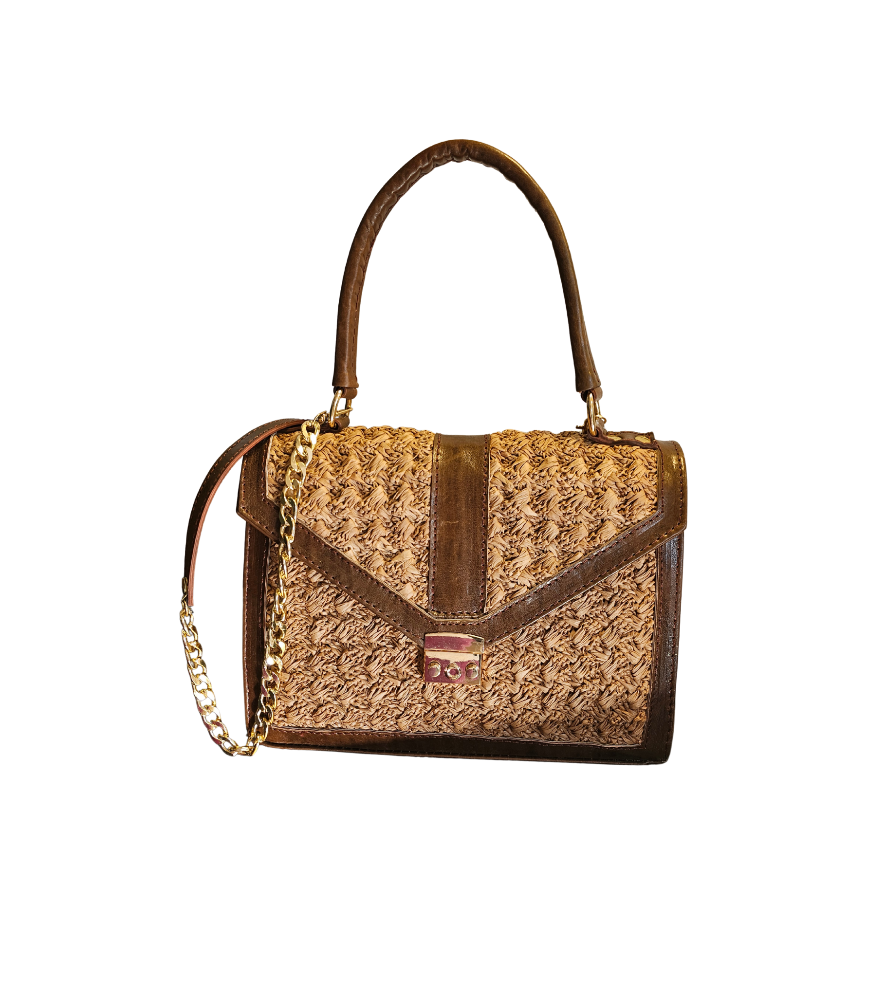 Leder Handtasche mit gehäkelten Raffia-Details – Bild 3