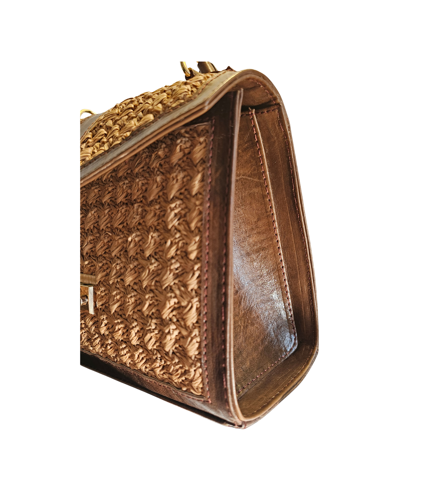 Leder Handtasche mit gehäkelten Raffia-Details – Bild 5