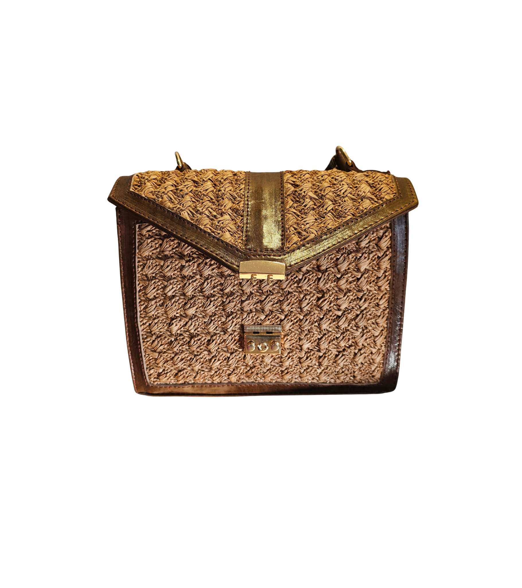 Leder Handtasche mit gehäkelten Raffia-Details – Bild 7