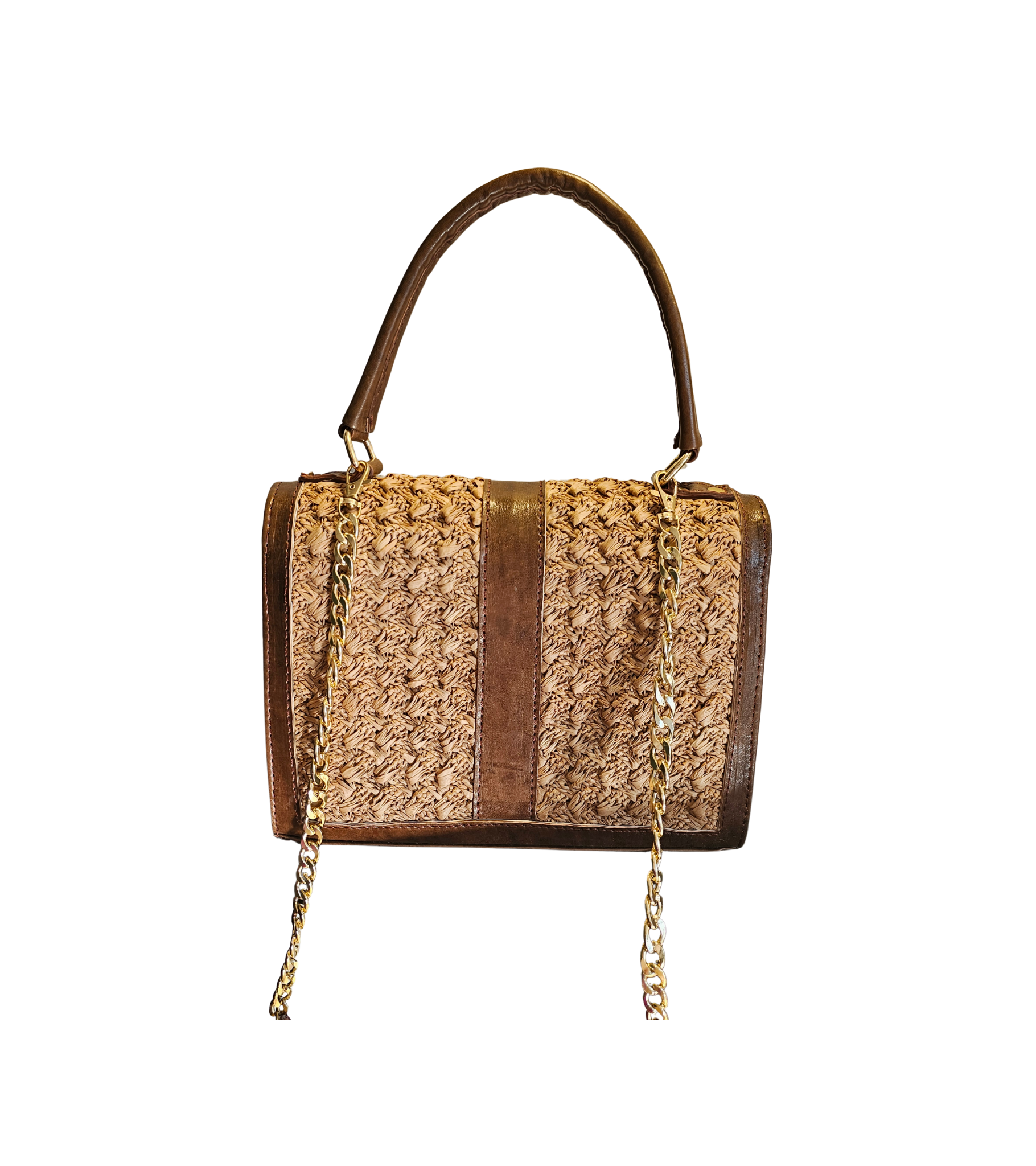 Leder Handtasche mit gehäkelten Raffia-Details – Bild 4