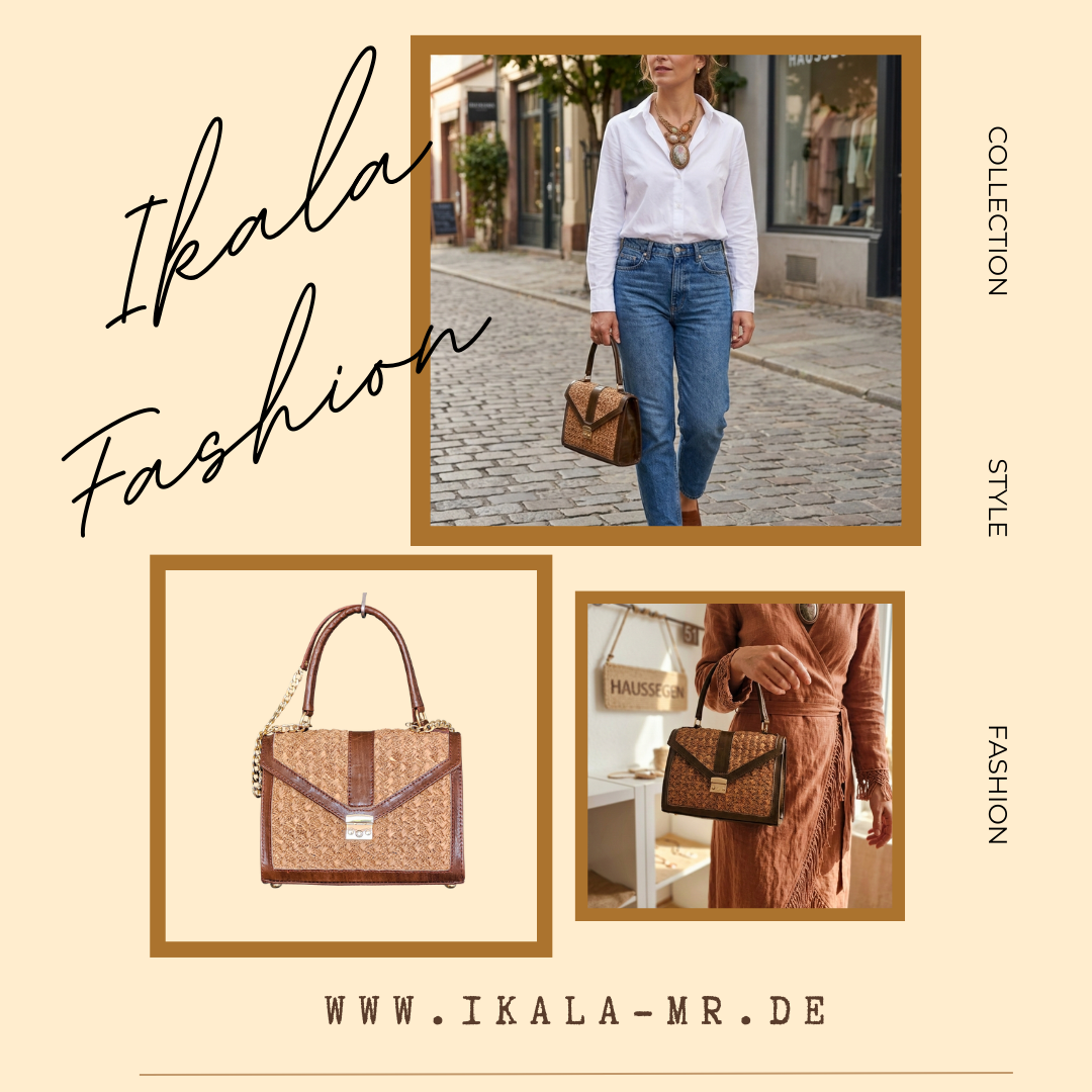 Leder Handtasche mit gehäkelten Raffia-Details – Bild 2